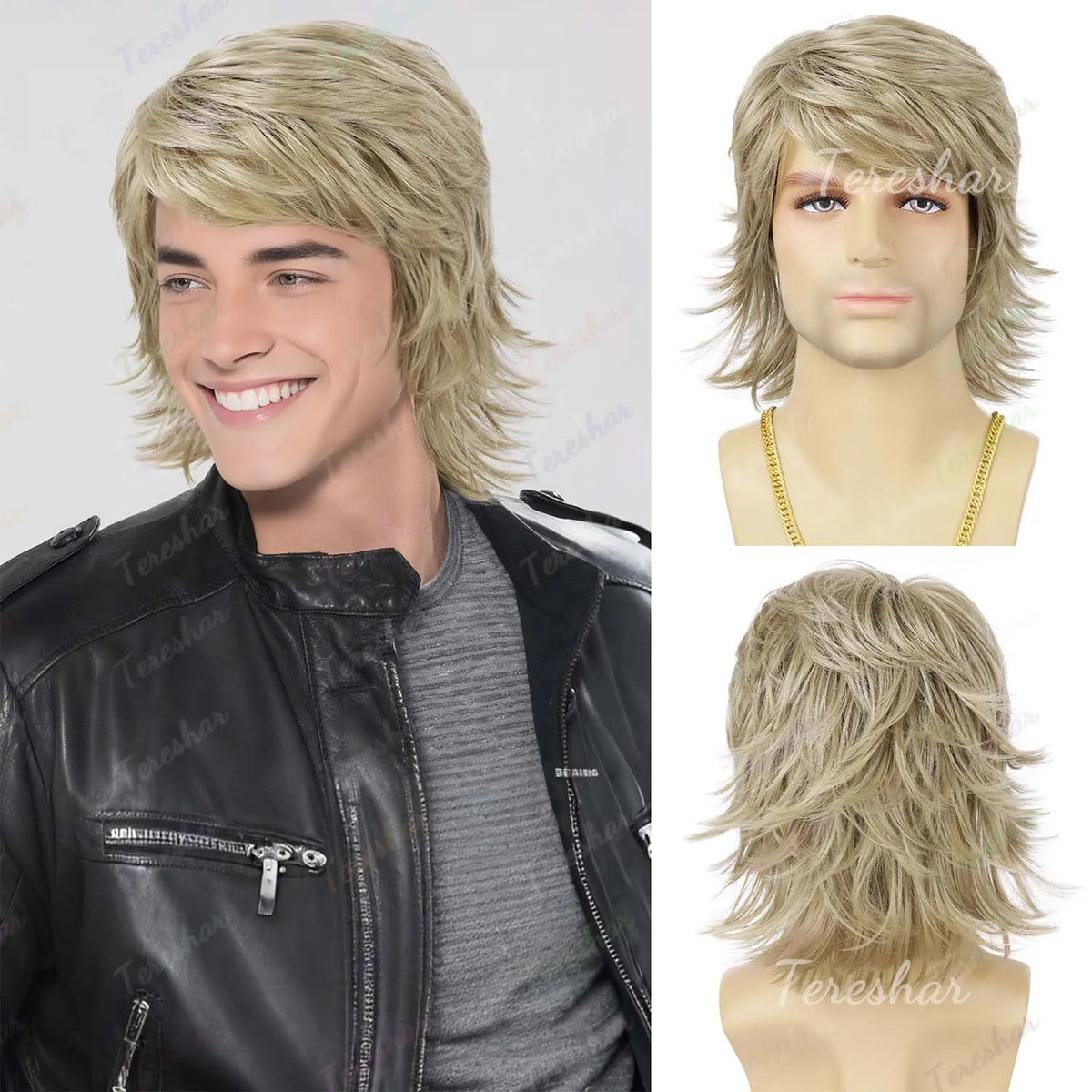 Short Curly Layered Synthetic Wig for Men Cosplay and Daily Style