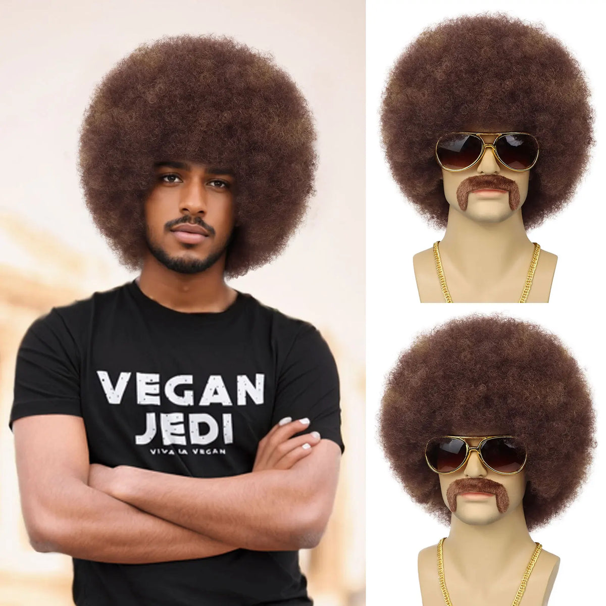Short Curly Afro Disco Costume Wig for Men Party and Halloween Fun