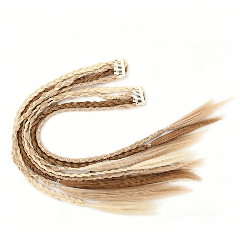 Bohemian Clip-In Braided Hair Extensions with Accessories - 7