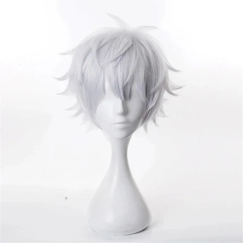 Short Silver Anime Cosplay Wig with Glasses and Lashes - 2
