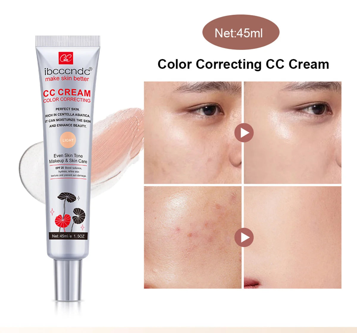 Color Correcting CC Cream and SPF 50 Sunscreen Blush Stick Makeup Set - 11