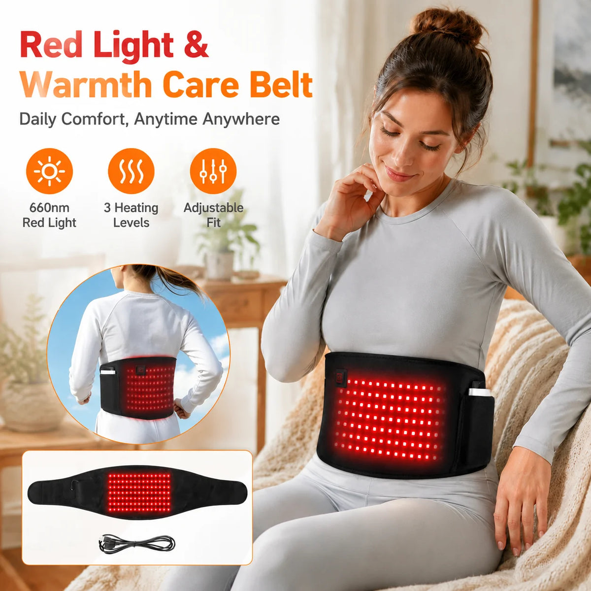 Red Light Therapy Heating Belt for Back Pain and Menstrual Cramp Relief