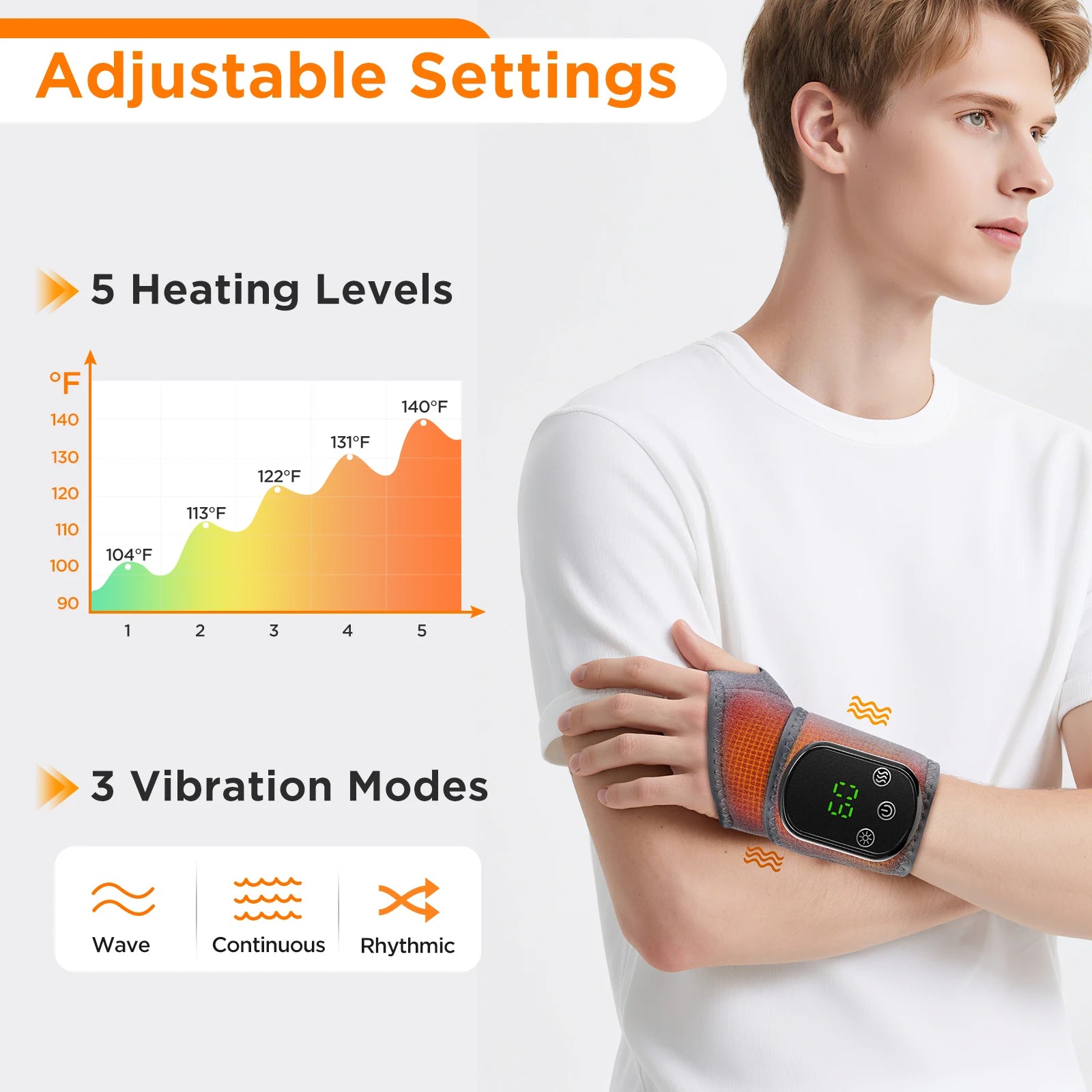 Heated Wrist Massager Wrap with Adjustable Vibration for Joint Pain Relief - 7
