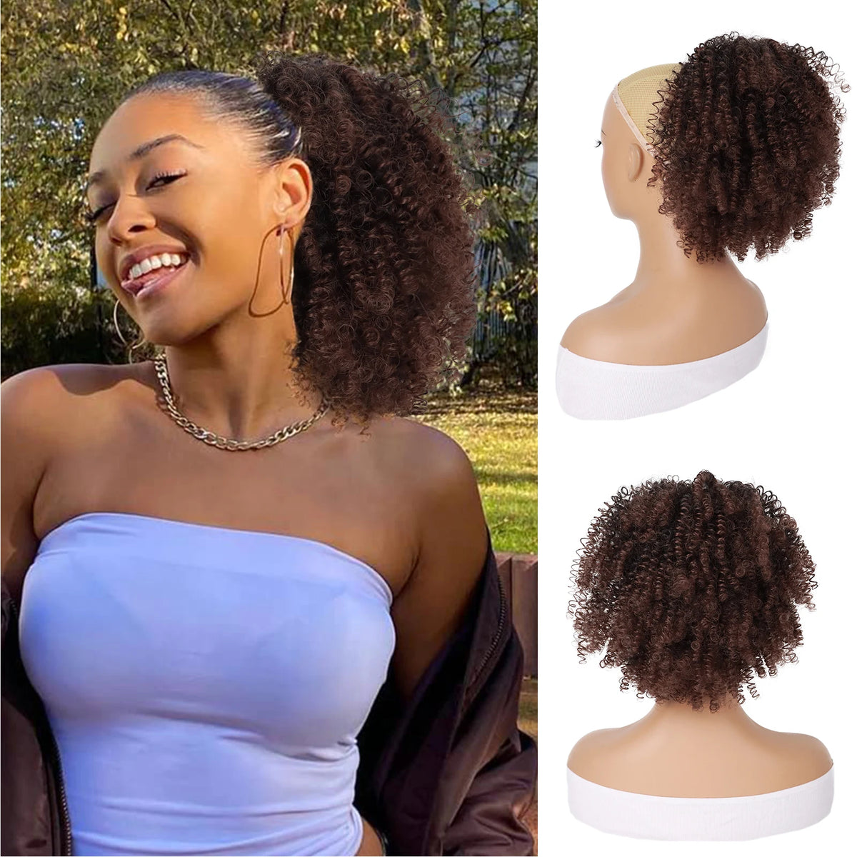 Short Kinky Curly Afro Ponytail Extension with Drawstring and Clips