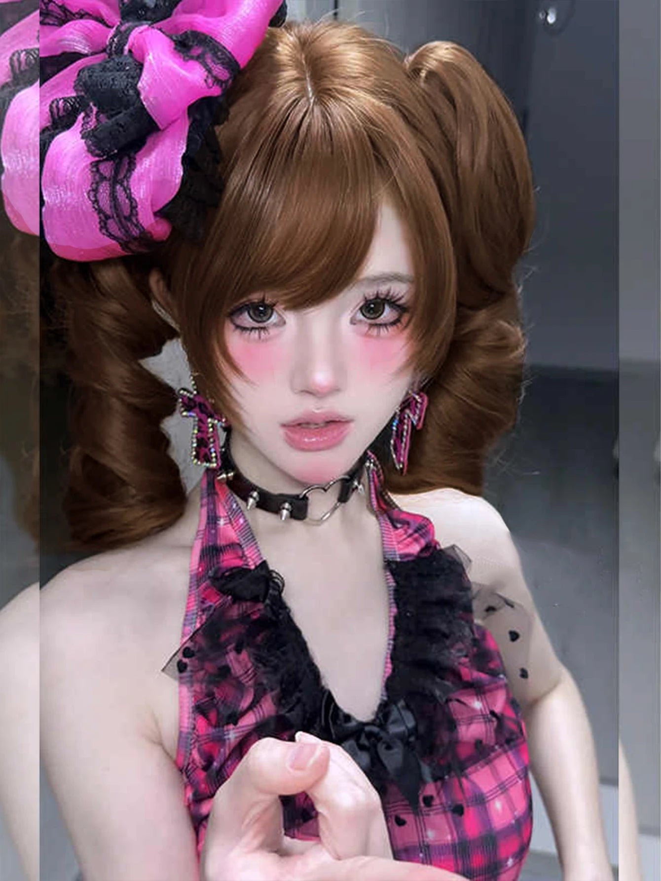 Wavy Brown Cosplay Wig with Curly Pigtails for Costume Parties - 14