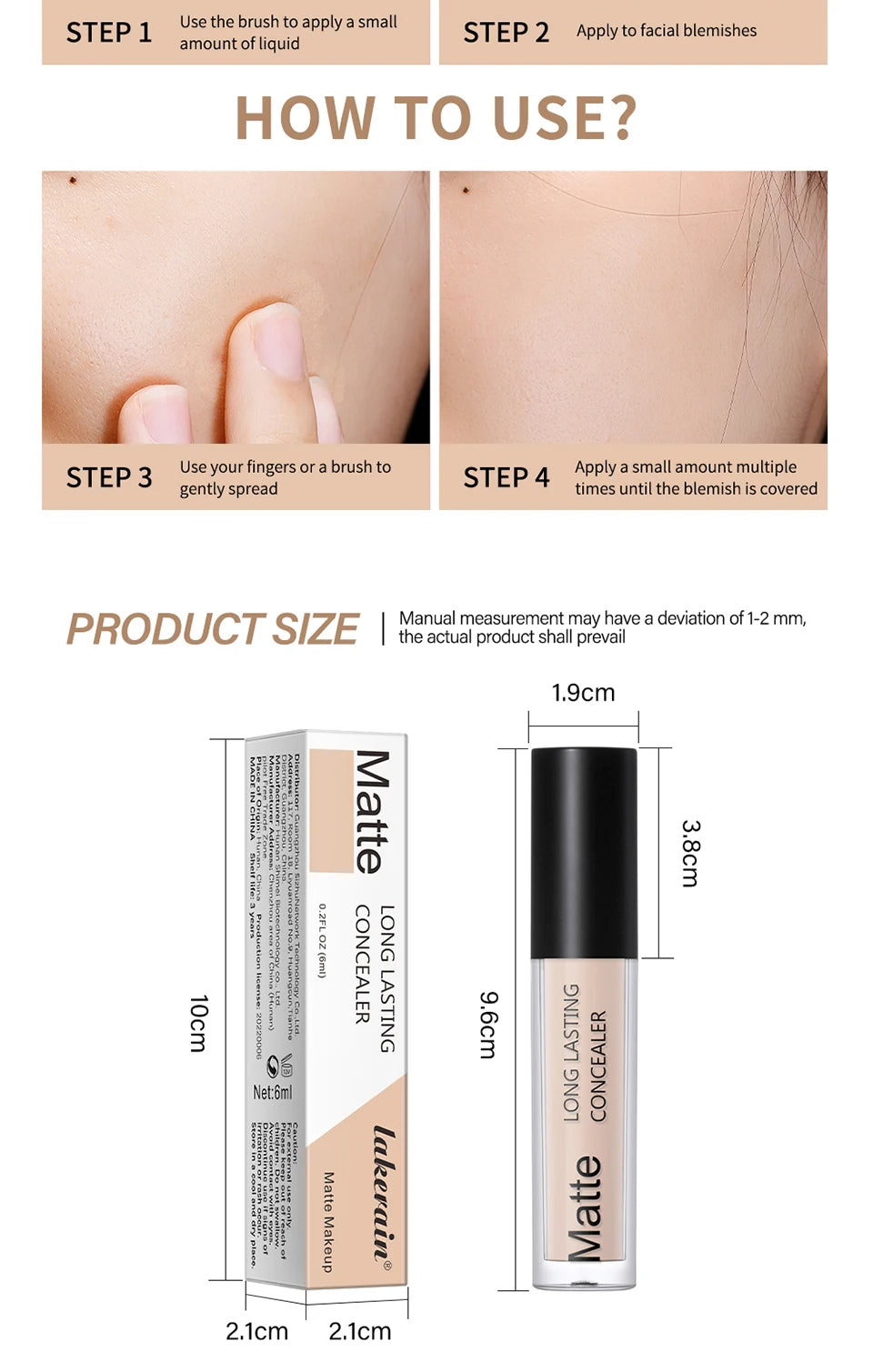 Full Coverage Matte Finish Liquid Concealer for All Skin Types - 14