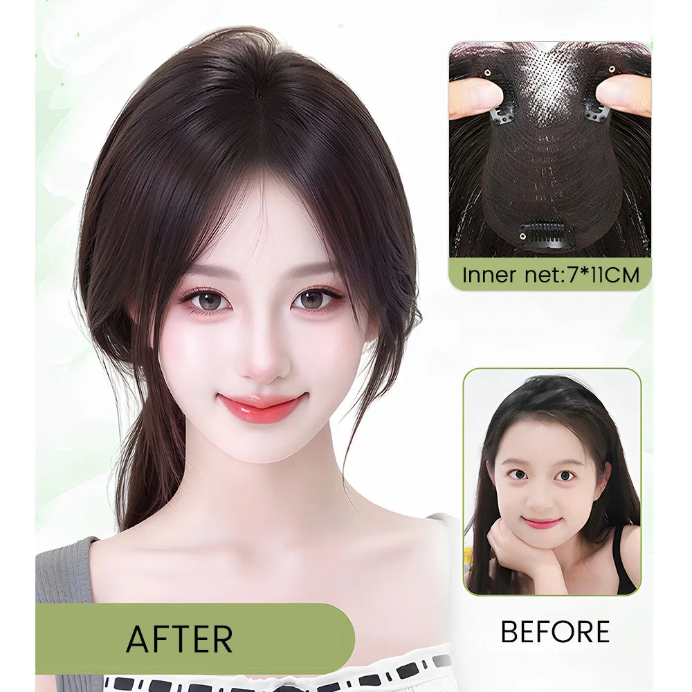 Clip-In Synthetic Hair Topper with Natural Fringe Bangs for Women - 2