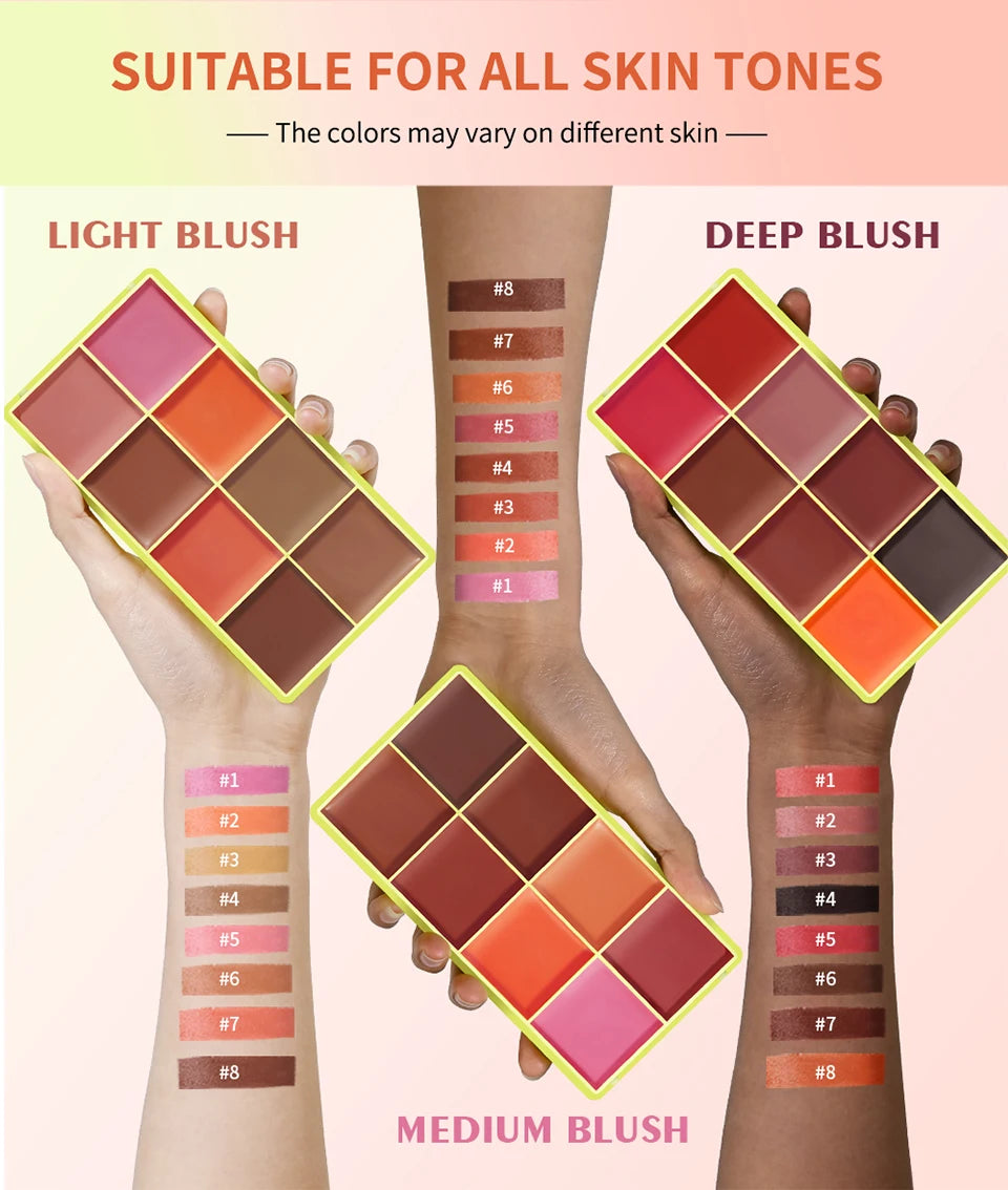 8-Color Cream Blush and Contouring Makeup Palette for Flawless Skin - 12