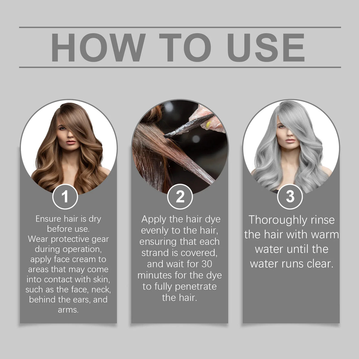 Permanent Silver Gray Hair Dye Cream for Natural White Hair Coverage