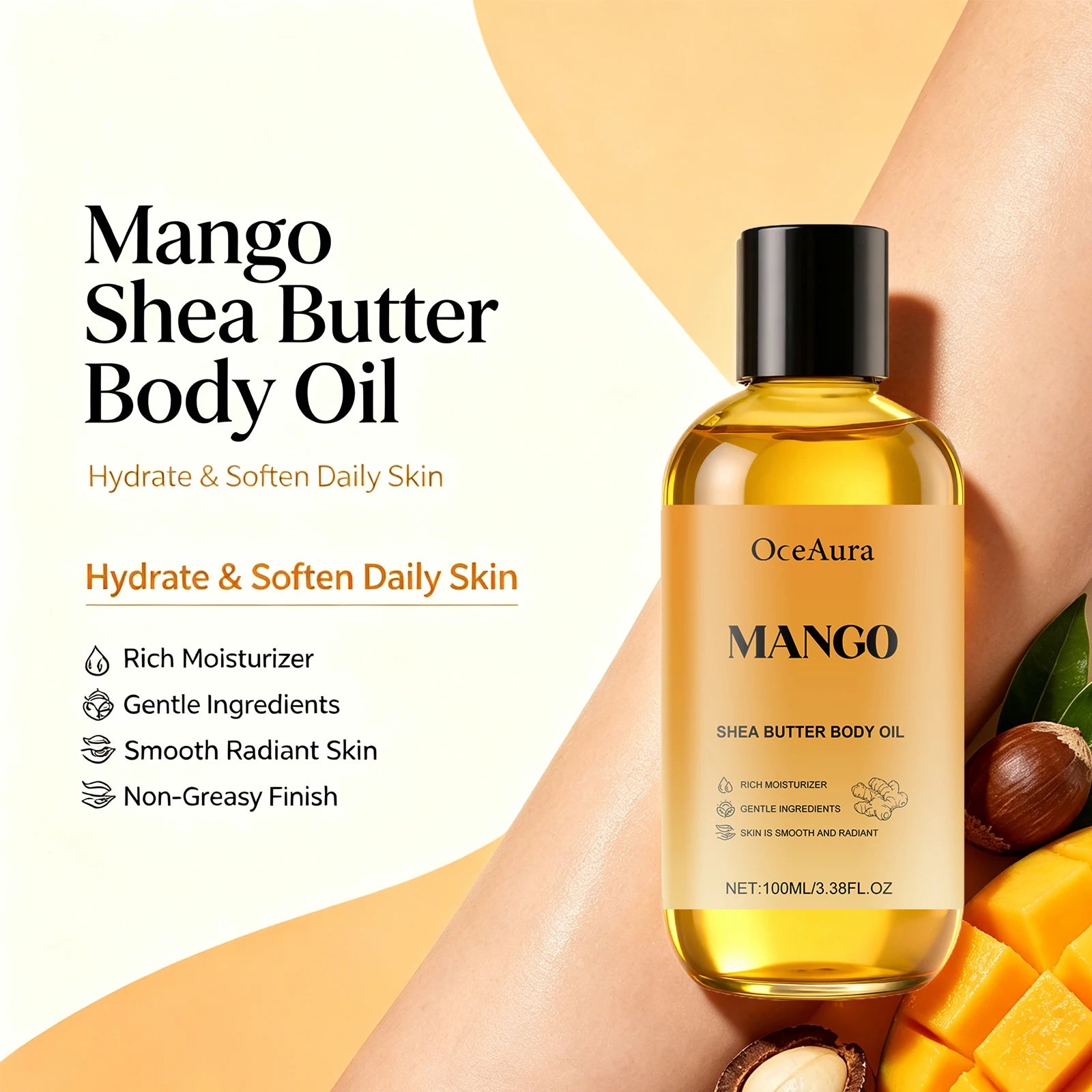 Mango Shea Butter Body Oil for Deep Skin Hydration and Smoothing Rough Skin - 5