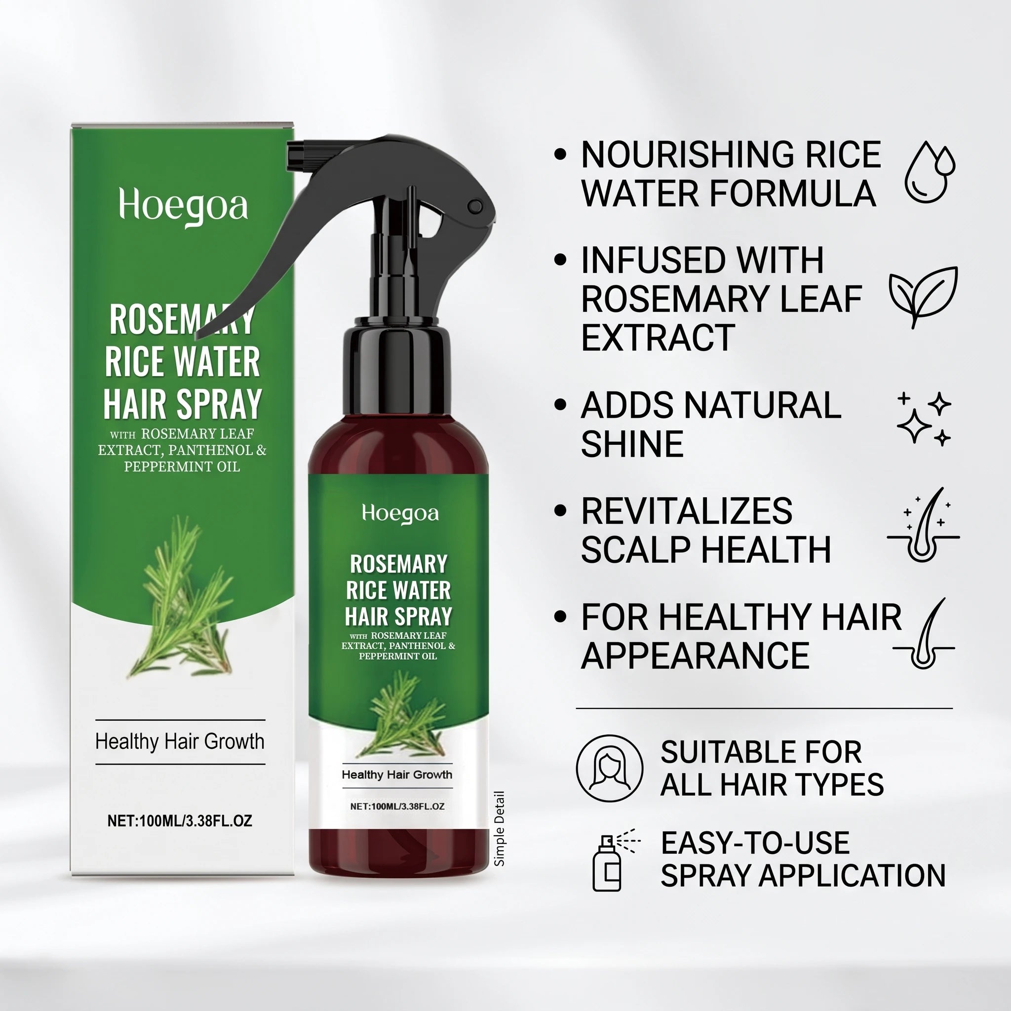 Rosemary Rice Water Hair Spray for Dry Frizzy Hair and Scalp Repair - 3