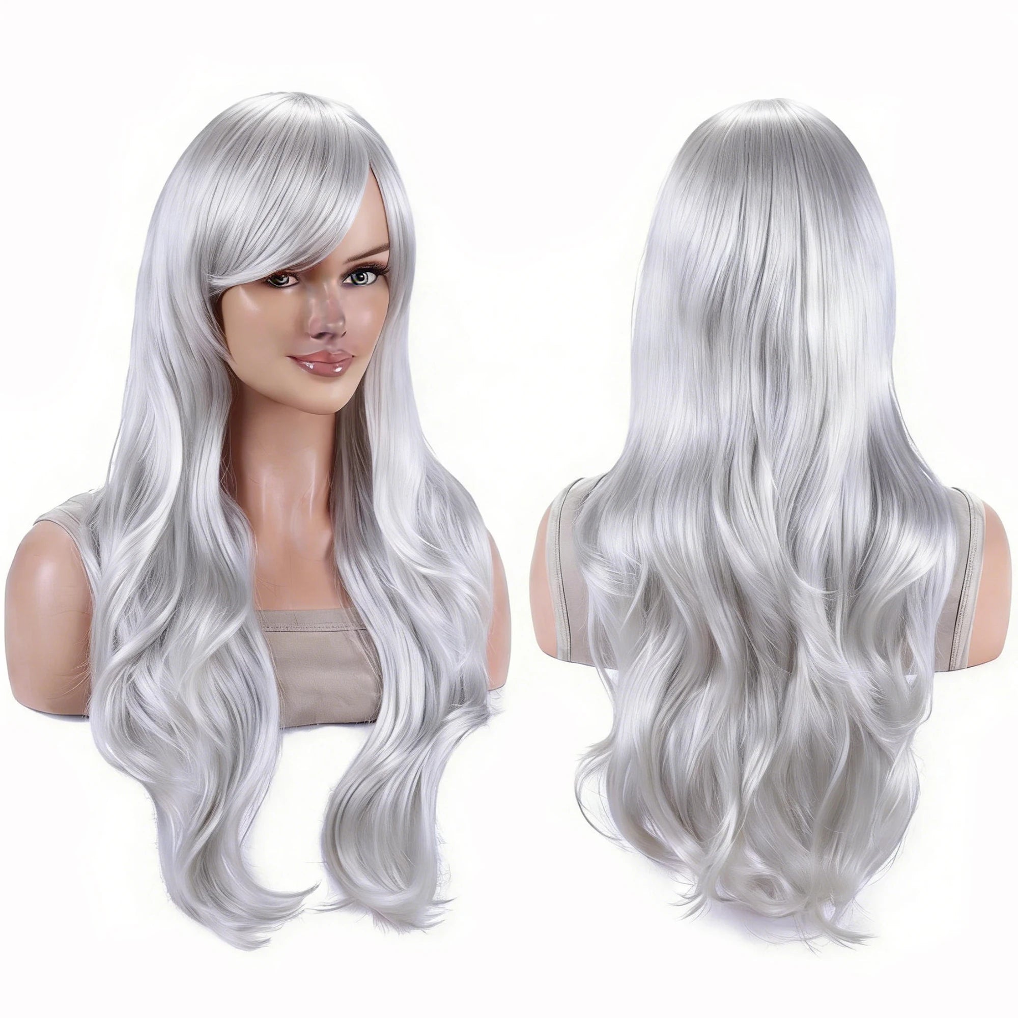 Long Silver White Wavy Synthetic Wig for Cosplay and Halloween Costumes - 30