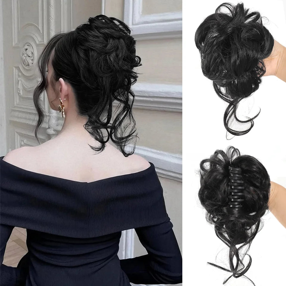 Messy Curly Hair Bun Claw Clip Extension for Instant Voluminous Updo - 1