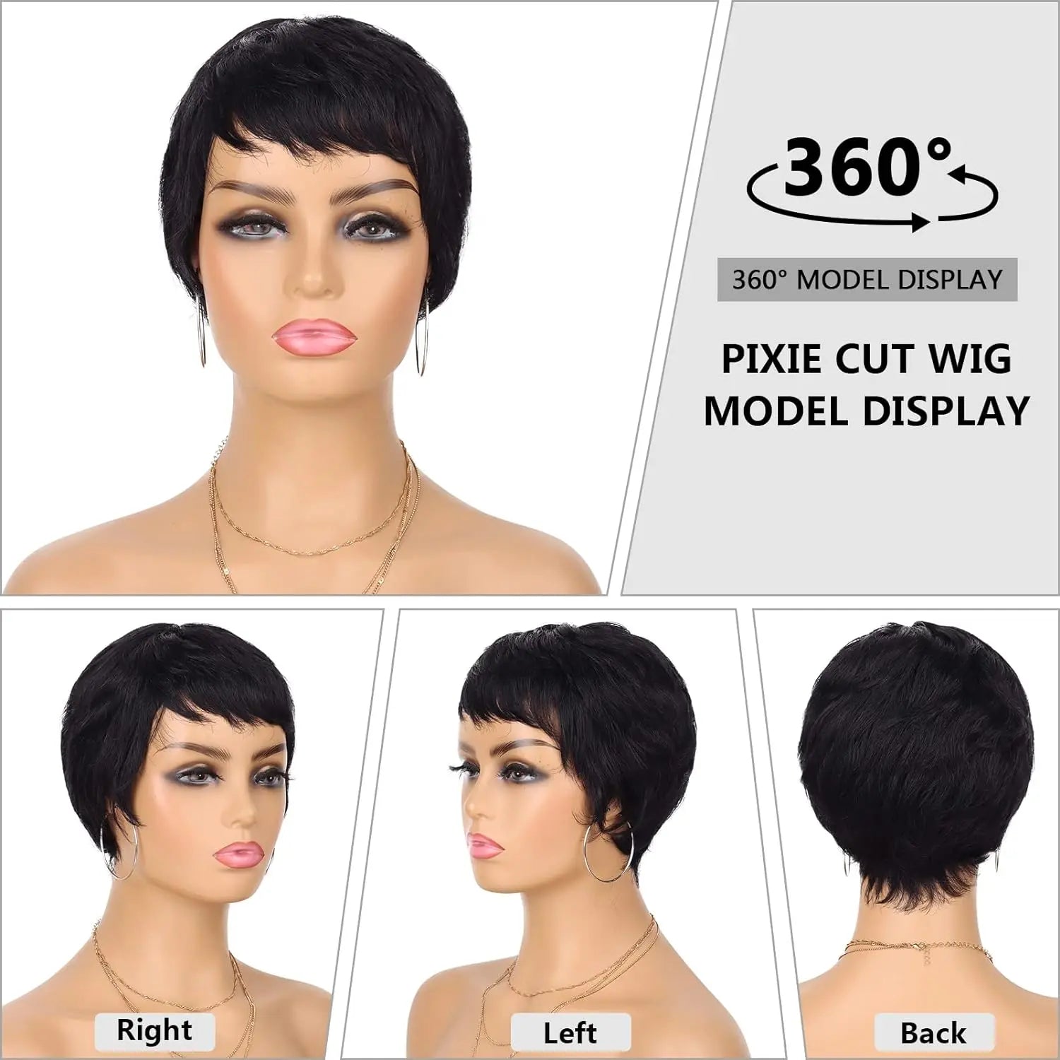 Short Layered Human Hair Pixie Cut Wig - 2