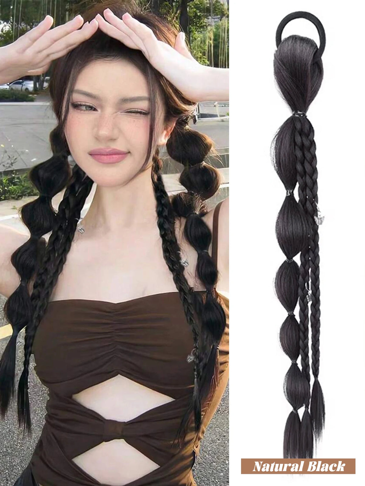 18-Inch Synthetic Bubble Braid Ponytail Extension with Rubber Band