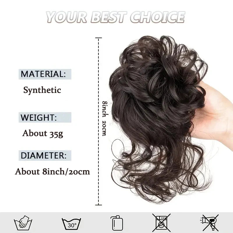 Messy Curly Hair Bun Extension with Elastic Rubber Band