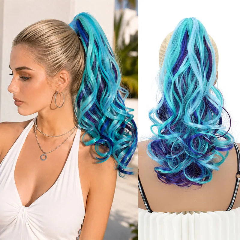 14-Inch Wavy Colorful Ponytail Claw Clip Hair Extension
