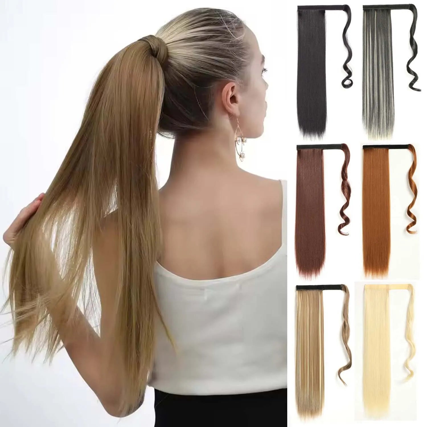 24 Inch Long Straight Wrap Around Ponytail Hair Extension for Women - 1