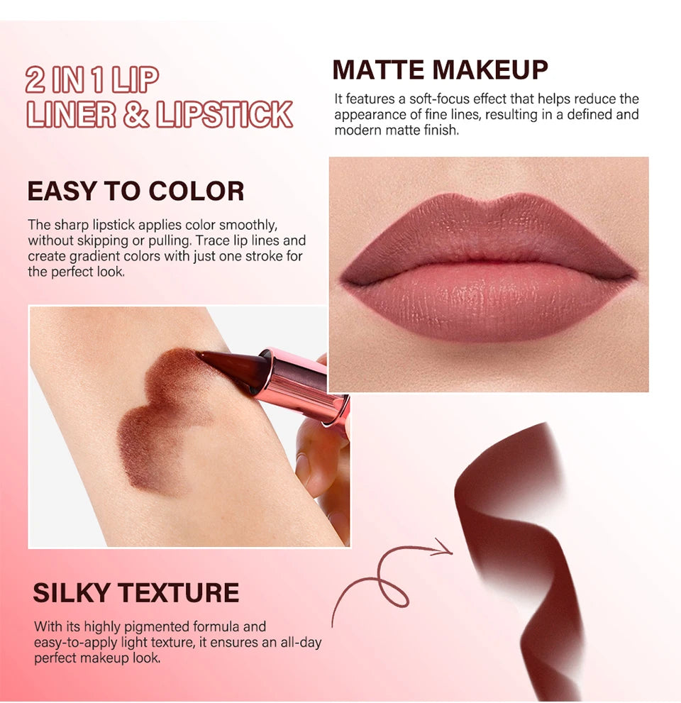 2-in-1 Waterproof Matte Lipstick and Lip Liner Crayon for All-Day Wear - 18
