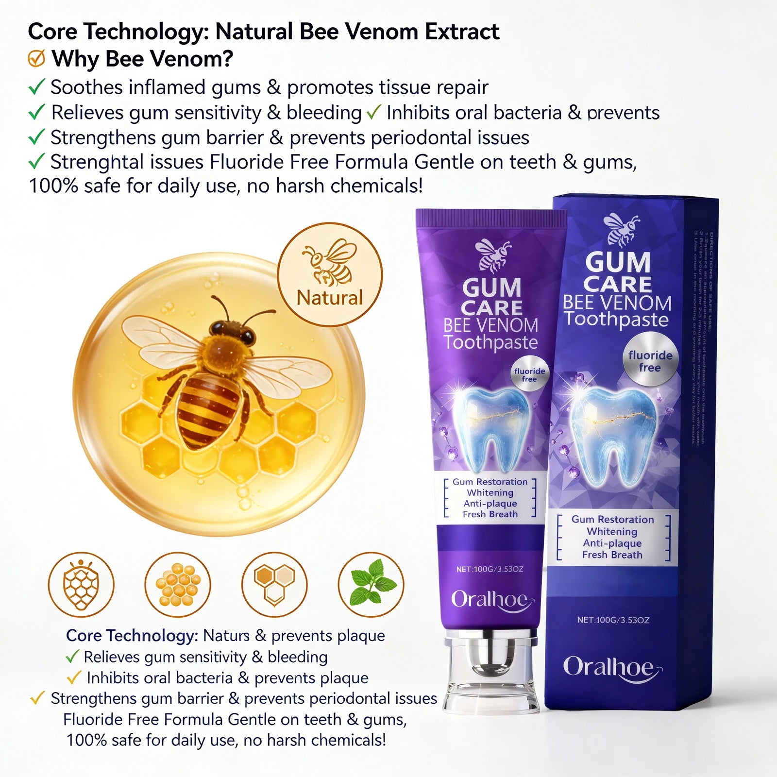 Bee Venom Gum Repair and Teeth Whitening Toothpaste - 3