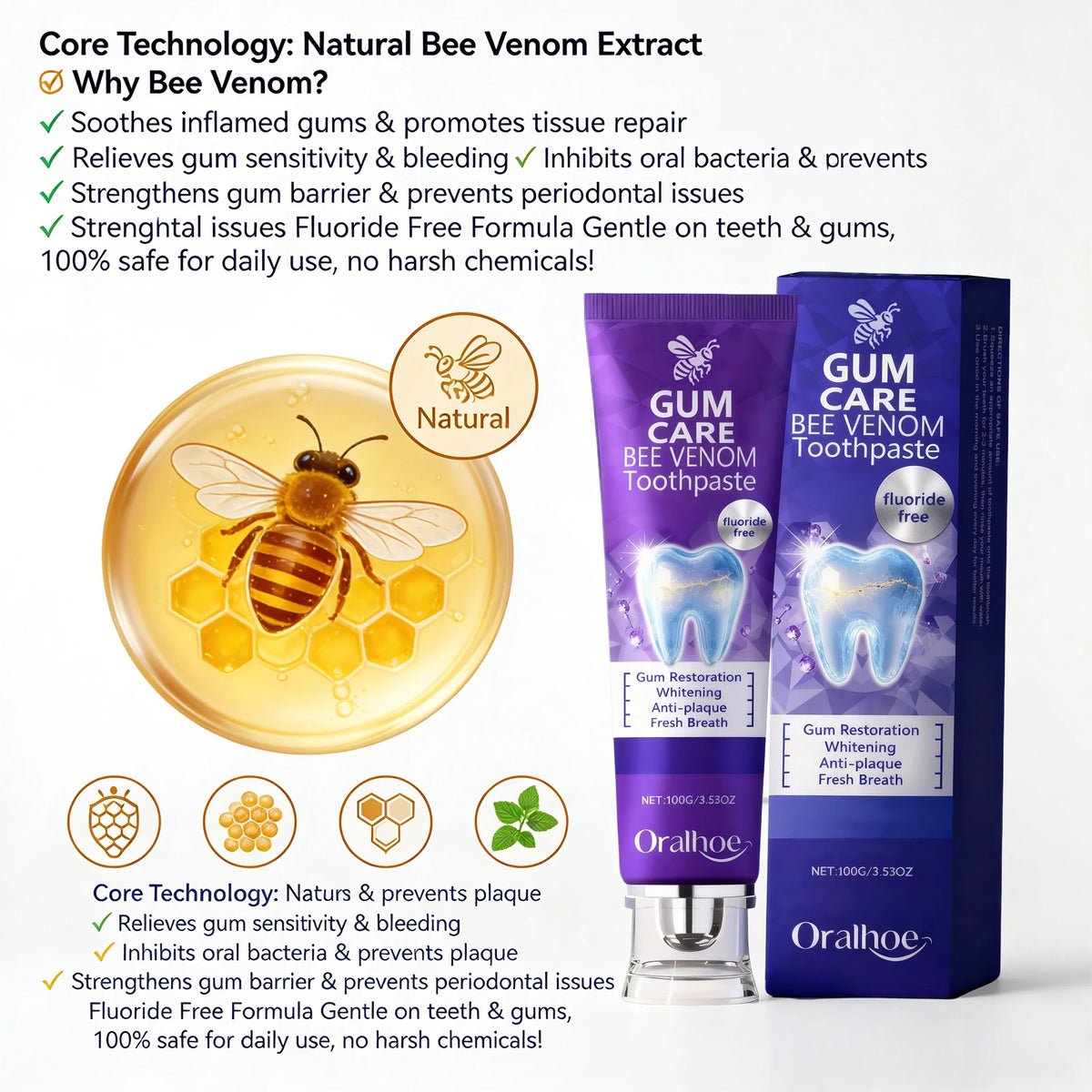 Bee Venom Gum Repair and Teeth Whitening Toothpaste