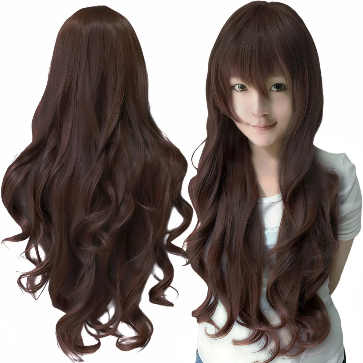 Long Hot Pink Curly Wavy Synthetic Cosplay Wig for Halloween Costumes