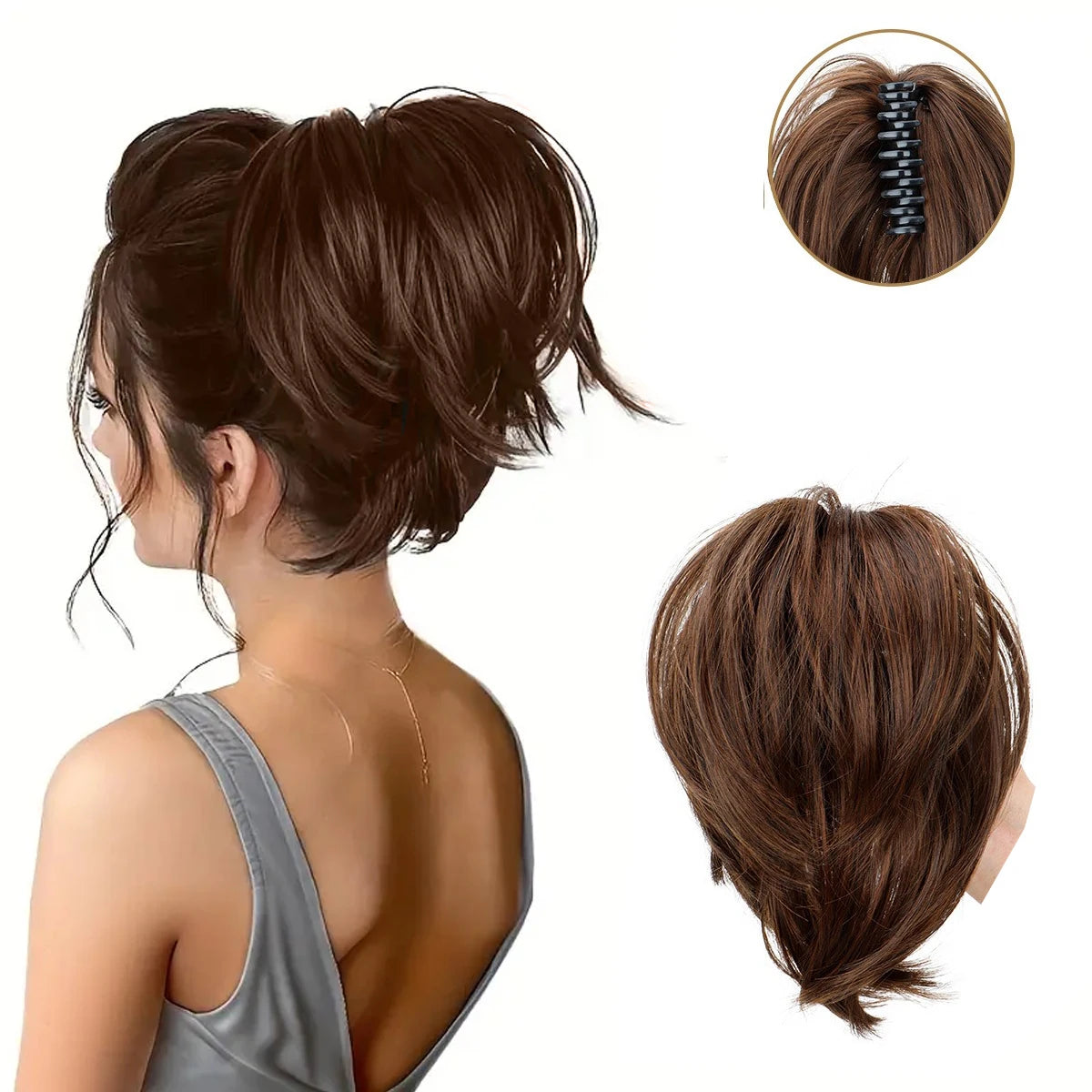 Synthetic Claw Clip Ponytail Extension for Effortless Messy Hair Buns