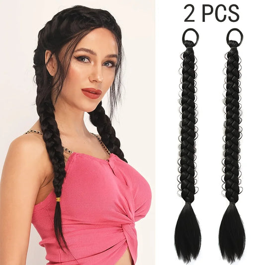 2-Piece Long Braided Ponytail Extensions for Daily Hair Styling
