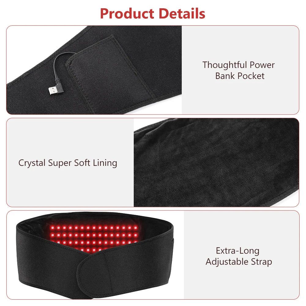 Red Light Therapy Heating Belt for Back Pain and Menstrual Cramp Relief