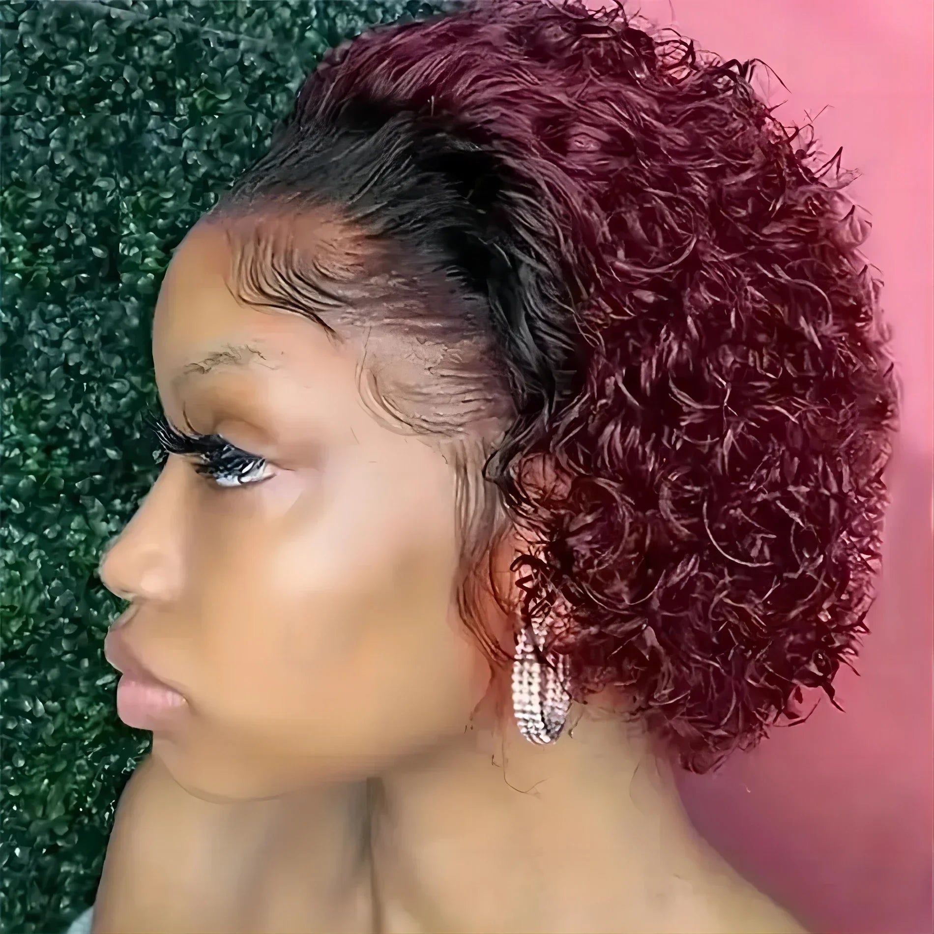 Short Curly Pixie Cut Human Hair Lace Front Wig - 23