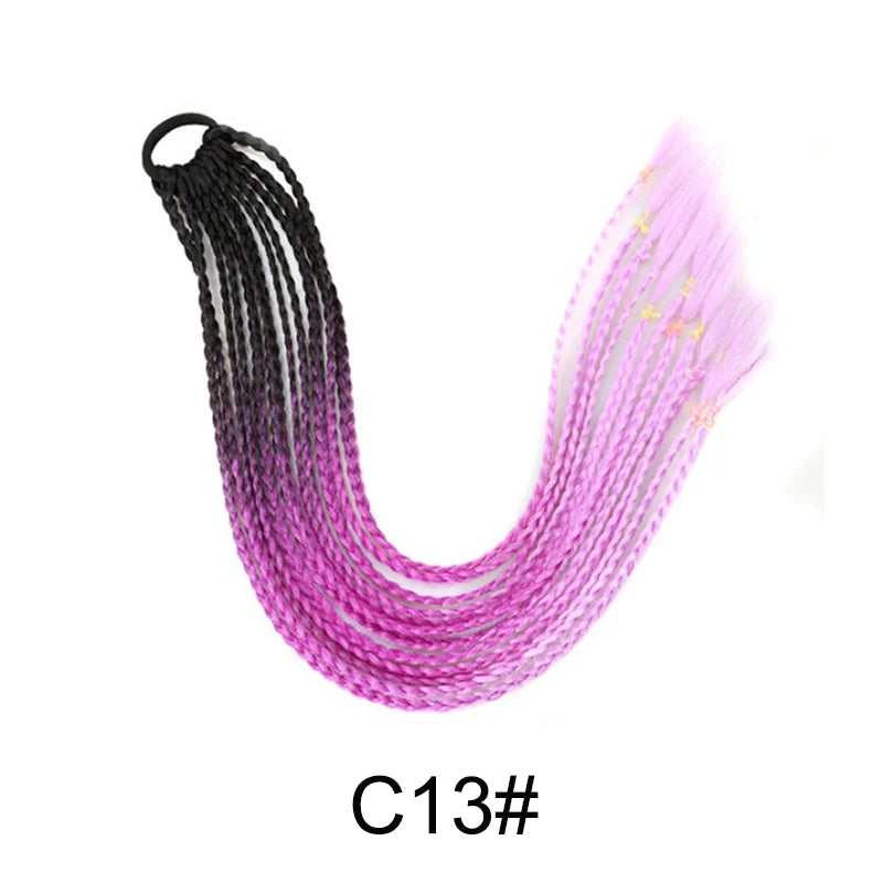 24-Inch Rainbow Braided Ponytail Extension for Vibrant Styles