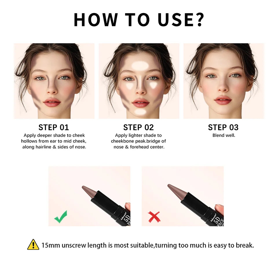Dual-Ended Cream Contour and Highlighter Stick for Professional Sculpting - 13