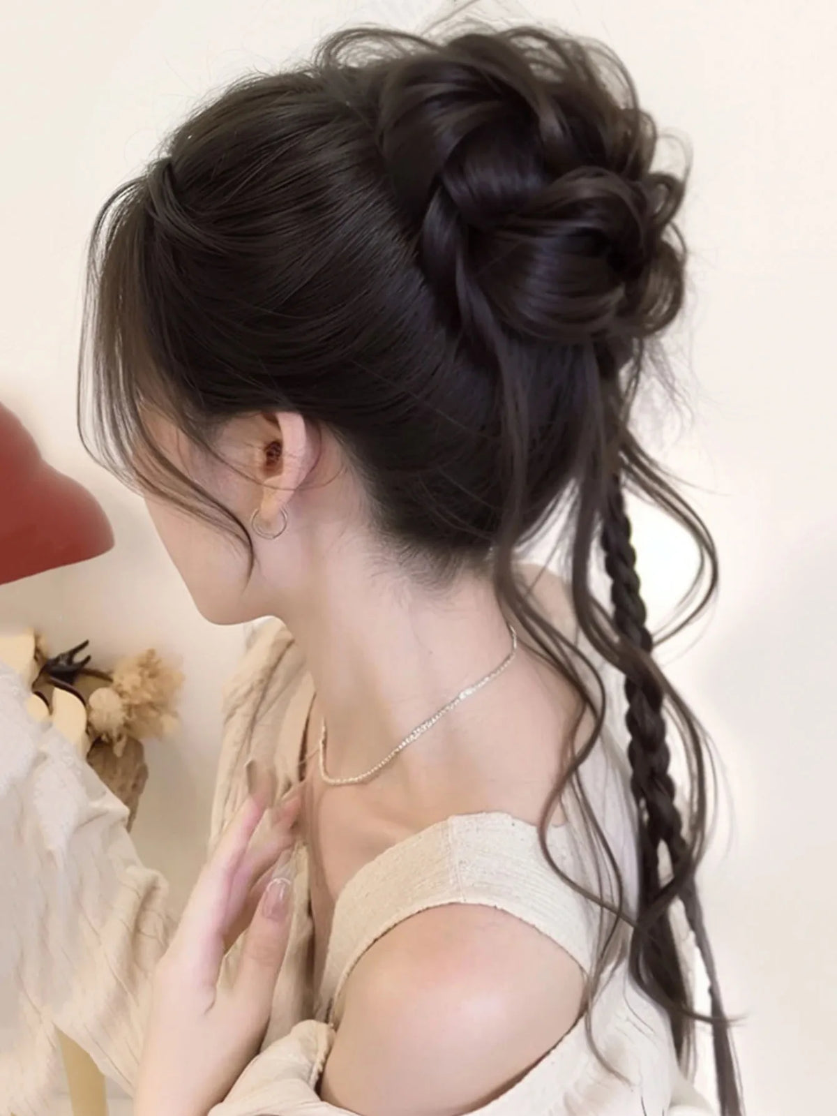 Messy Curly Hair Bun with Braids for Women and Girls