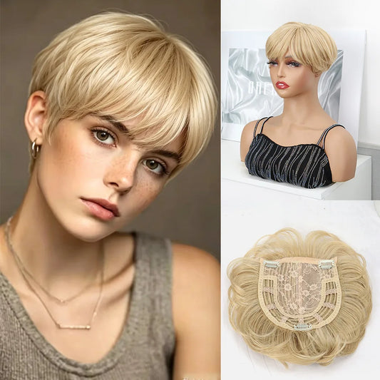 Short Fluffy Hair Topper with Bangs for Thinning Hair