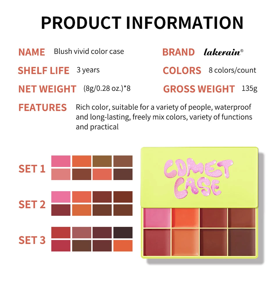 8-Color Cream Blush and Face Contouring Palette for Natural Makeup Looks