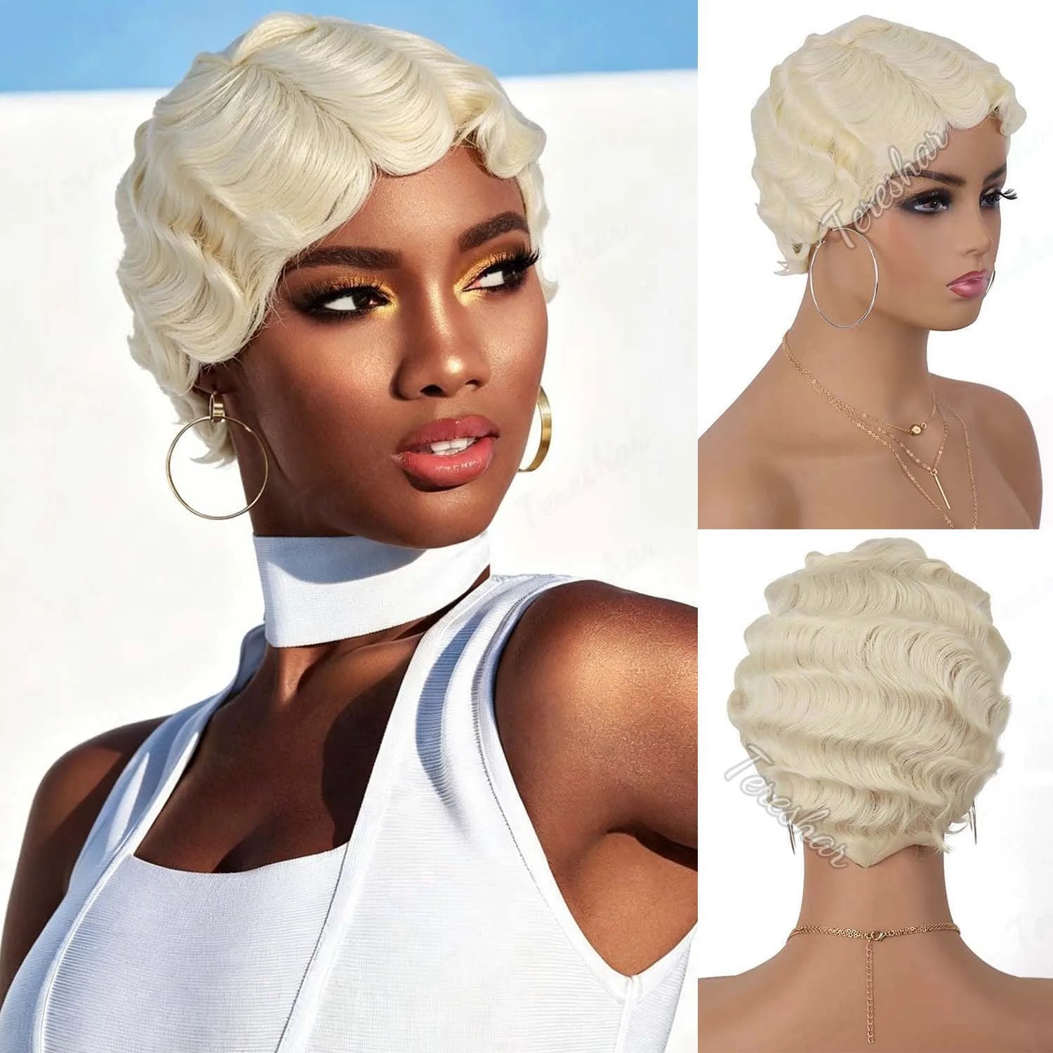 Short Finger Wave Pixie Cut Wig for Daily Wear and Vintage Style Parties - 19