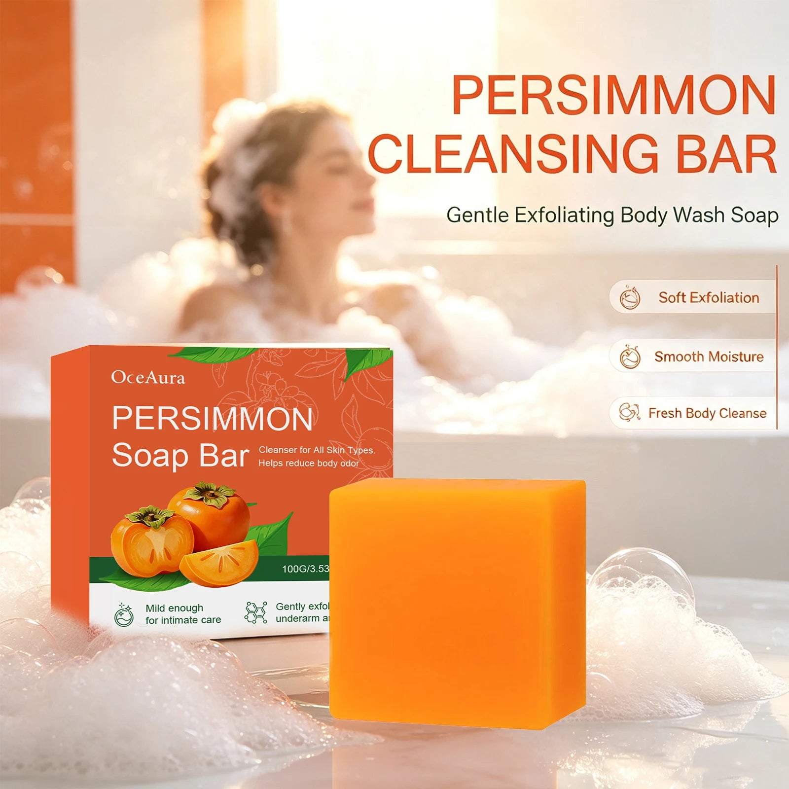 Persimmon Soap Bar for Natural Odor Control and Gentle Skin Exfoliation - 3
