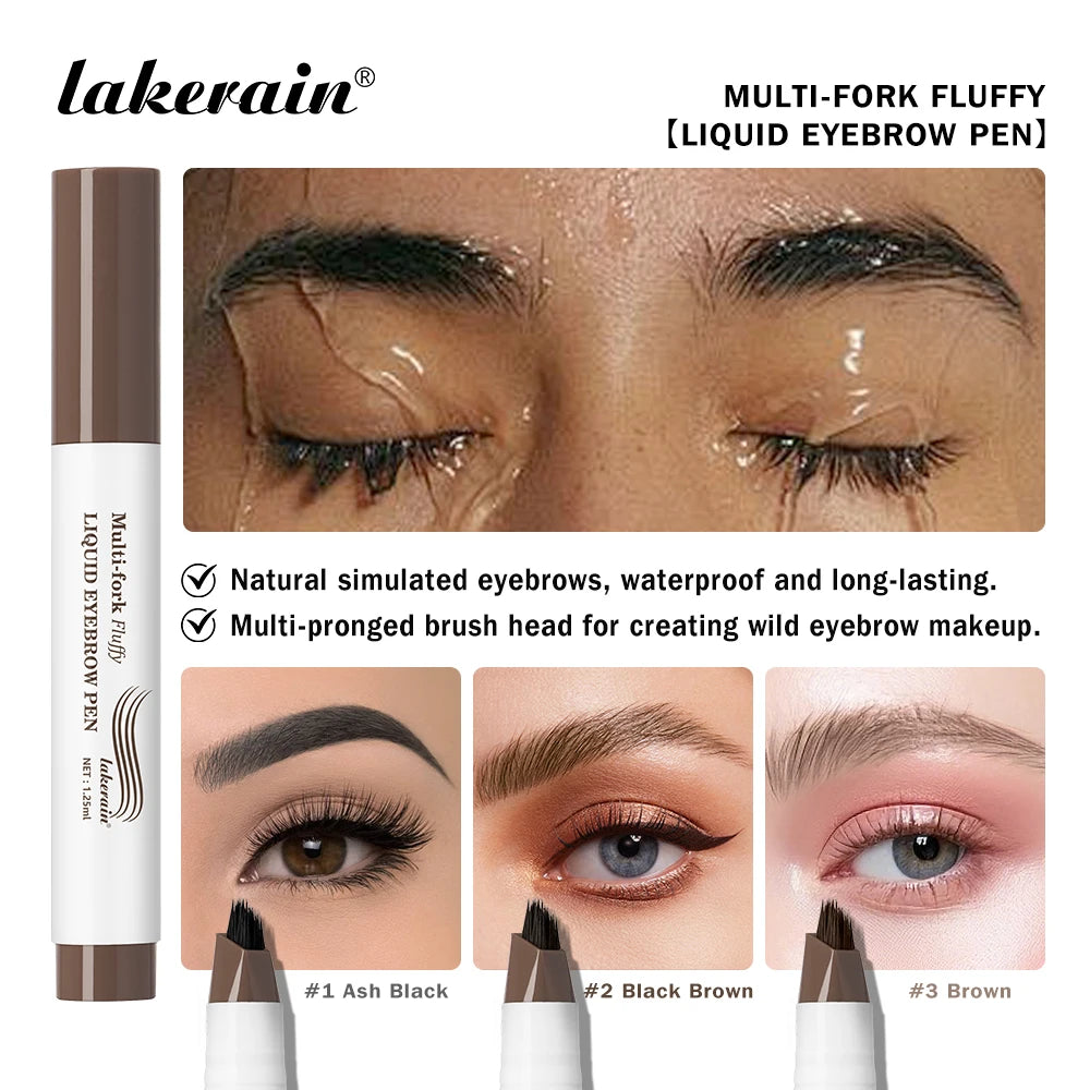 Waterproof Multi-Fork Liquid Eyebrow Pen for Natural Fluffy Brows