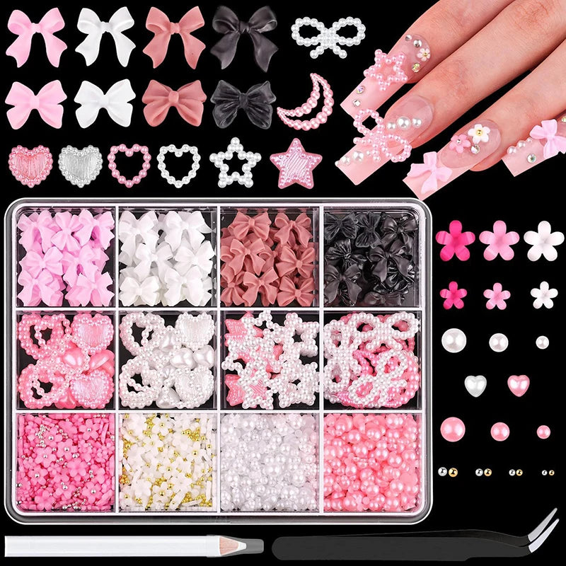 3D Mixed Bowknot and Flower Nail Art Decoration Charms Set