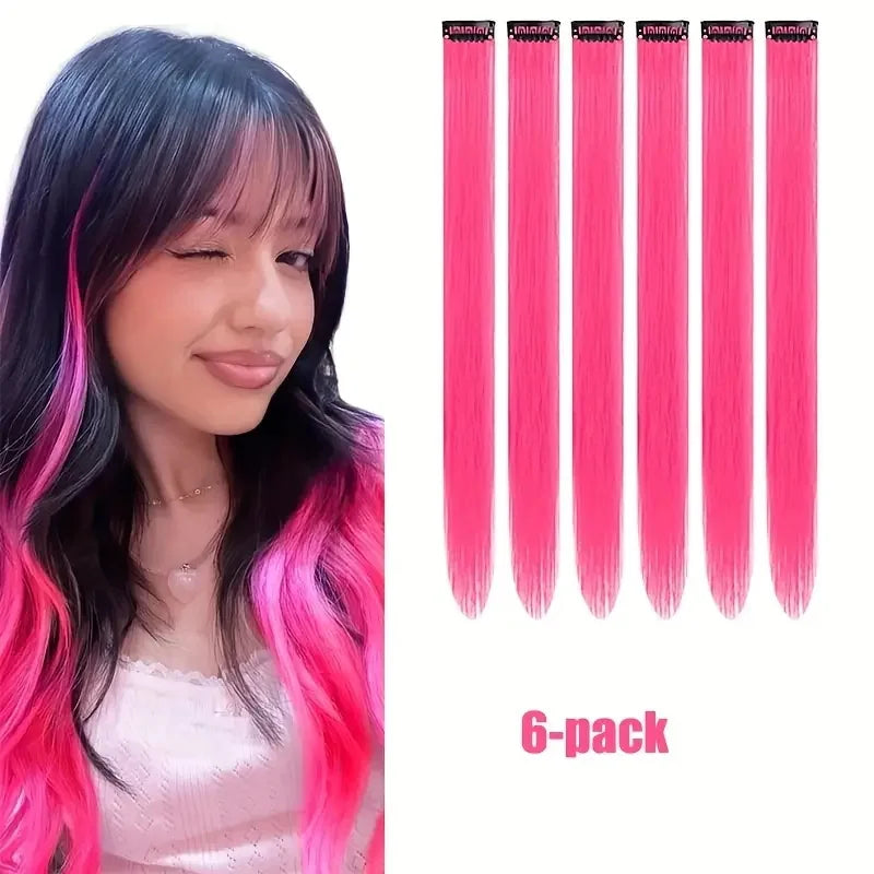 22-Inch Clip-In Colorful Hair Extensions for Parties - 14