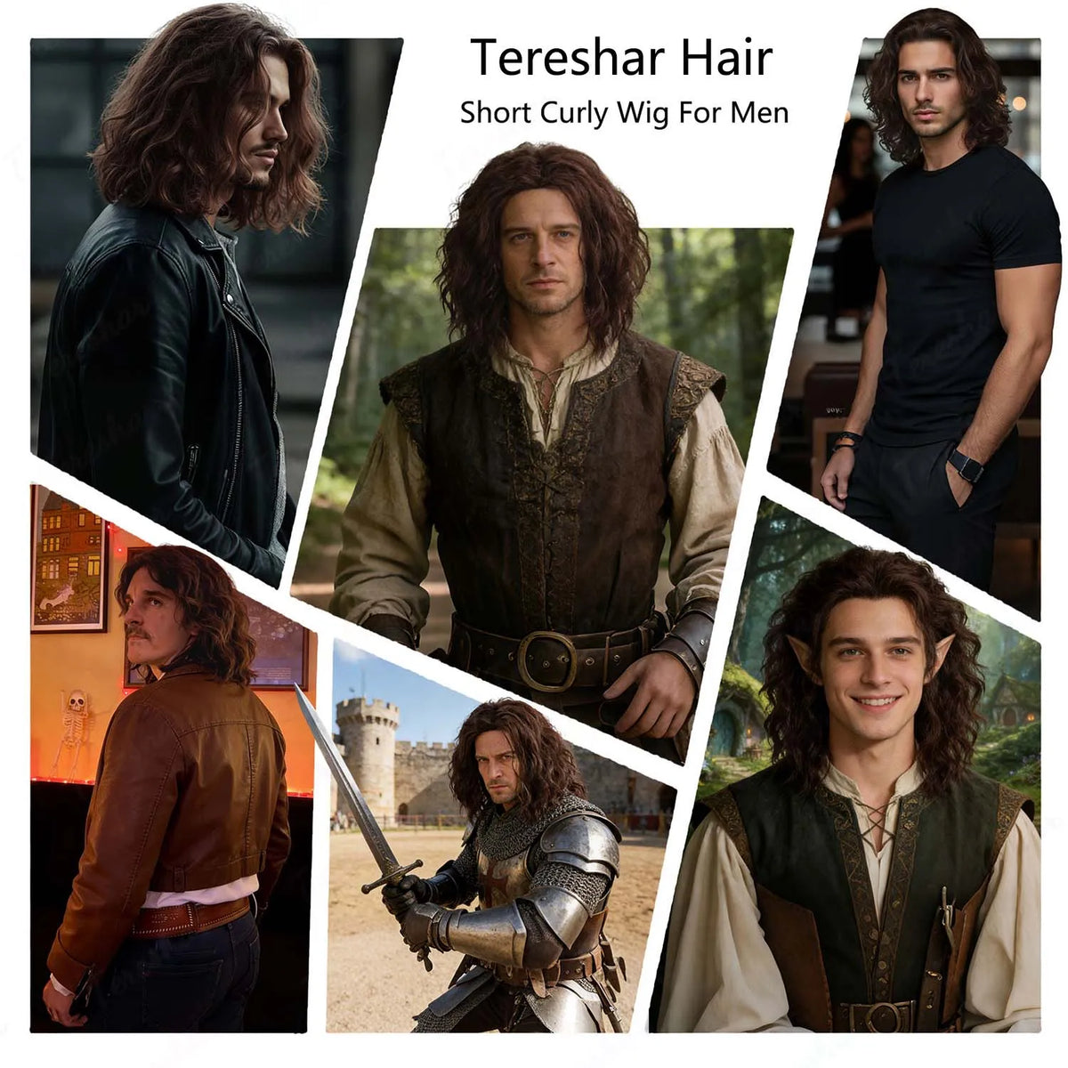 Short Curly Synthetic Hair Wig for Men Costume Party and Cosplay