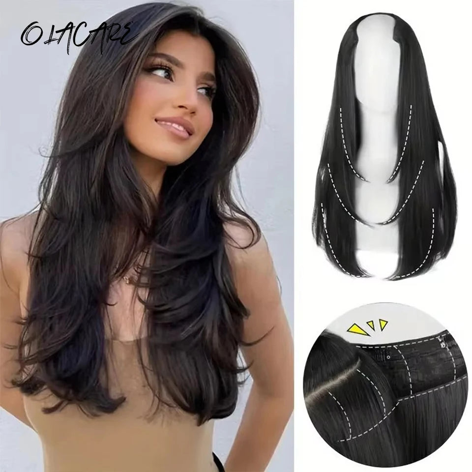 V-Shaped Straight Clip-In Hair Extensions for Instant Length - 1