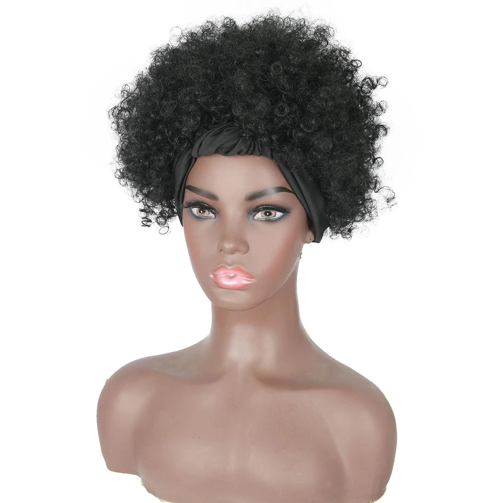 Short Kinky Curly Afro Headband Wig for Women - 6