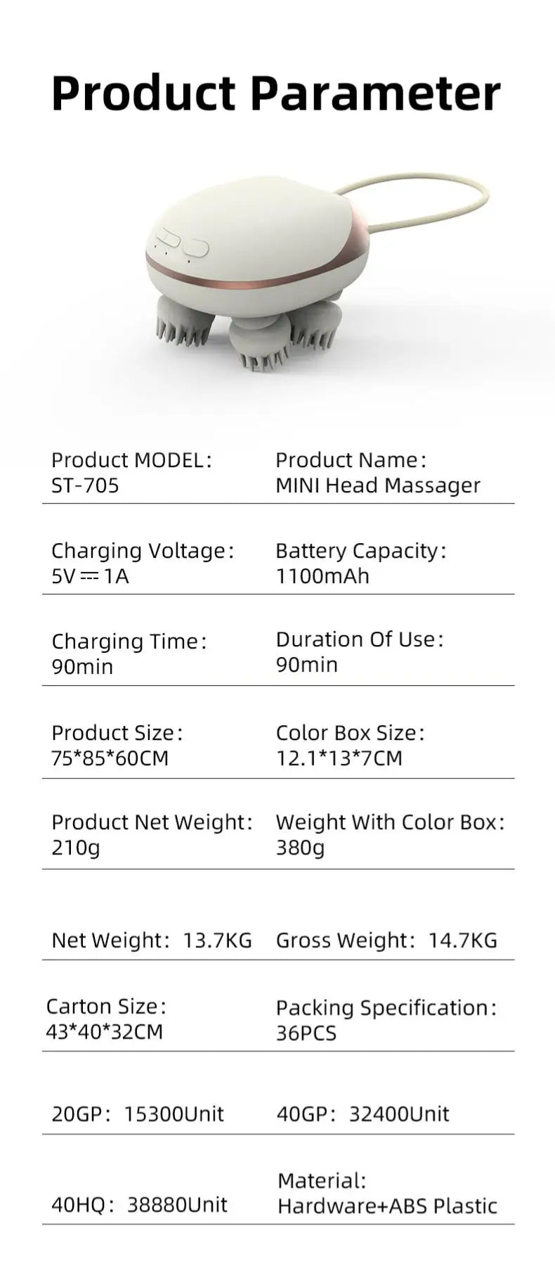 Waterproof Cordless Electric Scalp and Full Body Massage Machine - 14