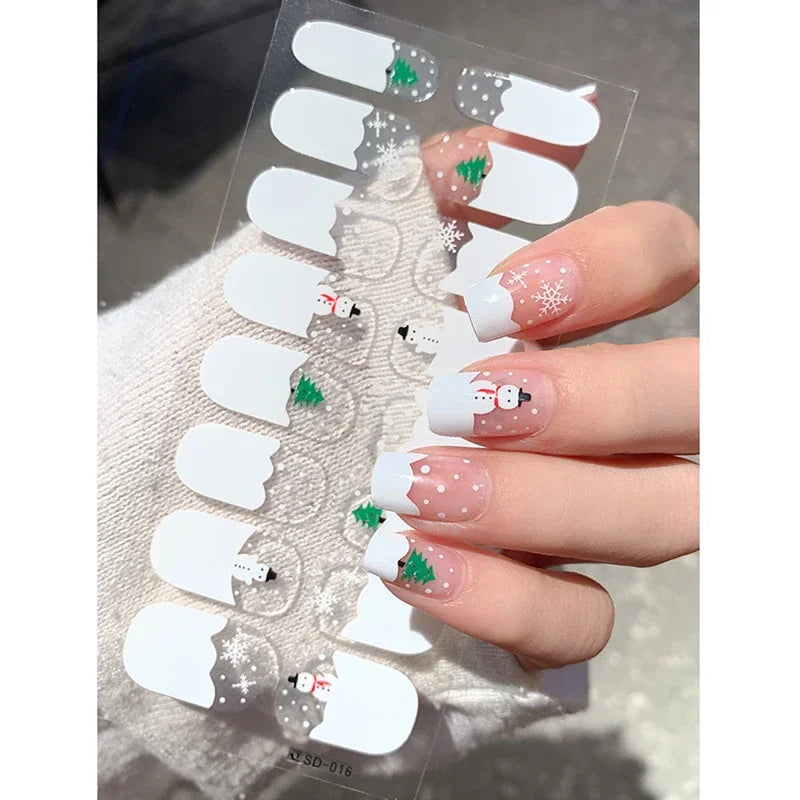 Festive Winter Snowflake Semi-Cured Gel Nail Wraps for Holiday Manicures