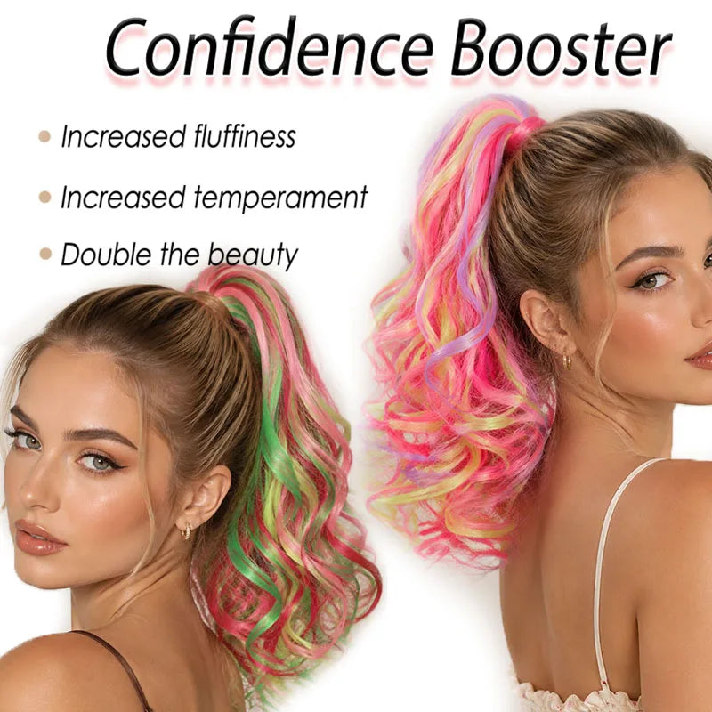 14-Inch Wavy Colorful Ponytail Claw Clip Hair Extension