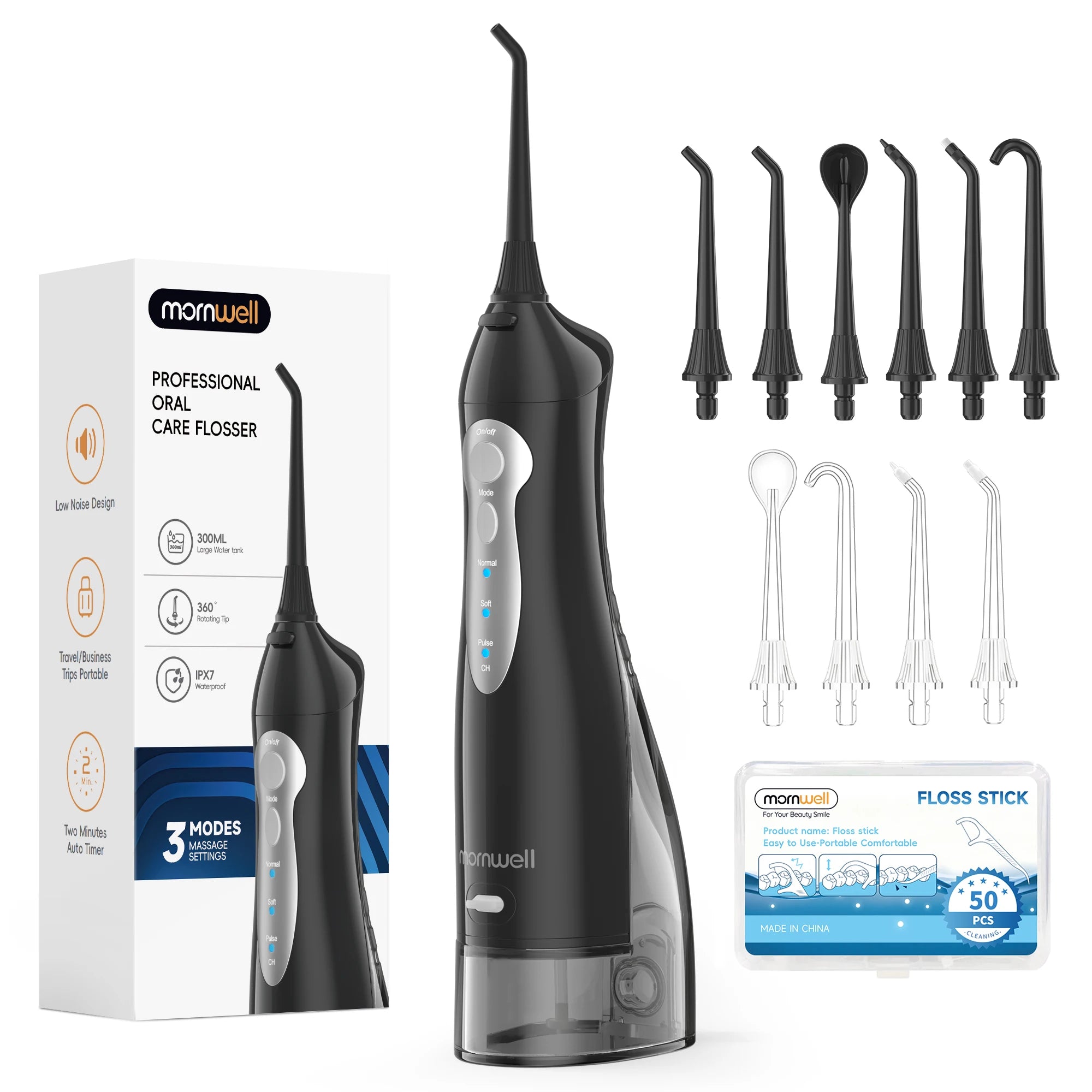Portable Cordless Water Flosser with 6 Tips and 3 Modes for Teeth Cleaning - 16