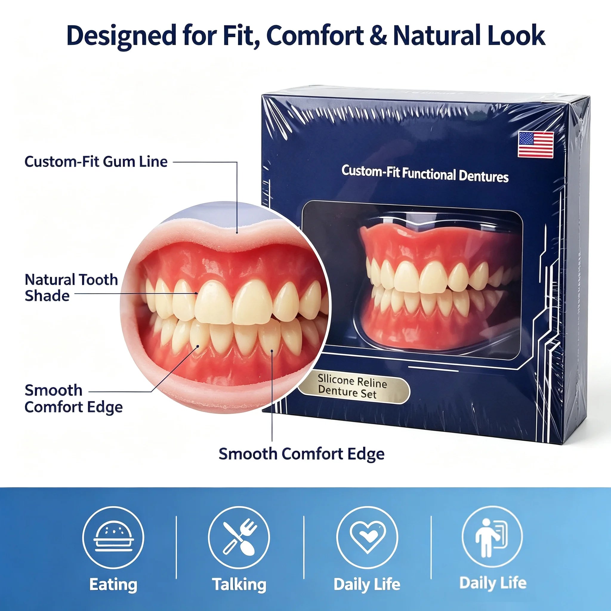 Full-Mouth Silicone Denture Set for Natural Smile and Oral Comfort - 10