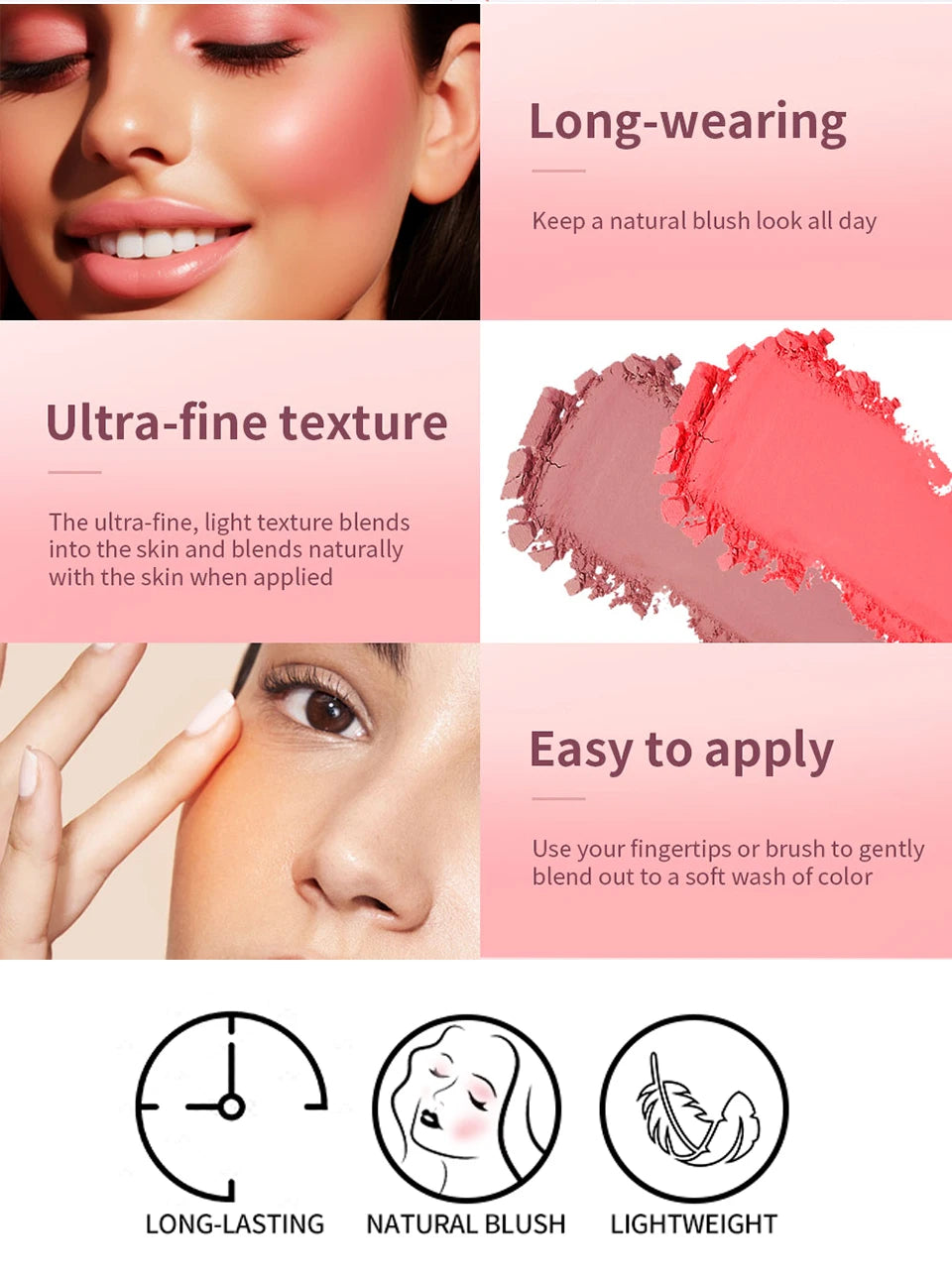 Embossed Matte Face Blush Palette with Professional Application Brush