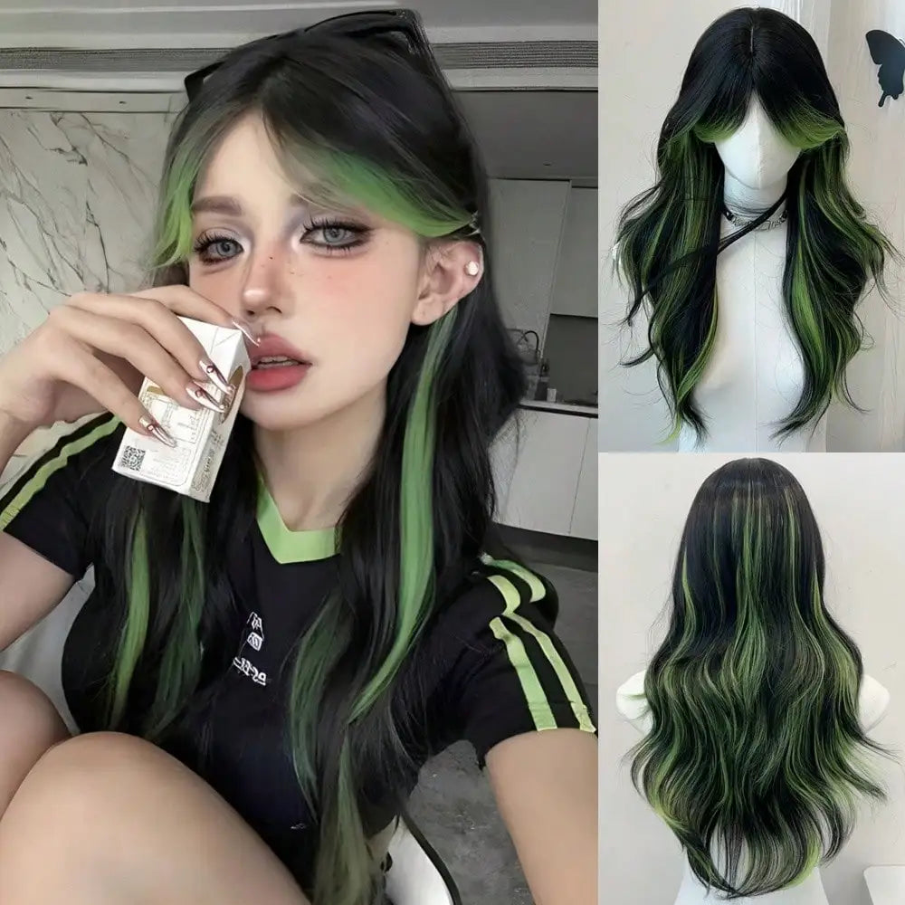 Long Wavy Ombre Green Layered Wig for Cosplay and Daily Wear